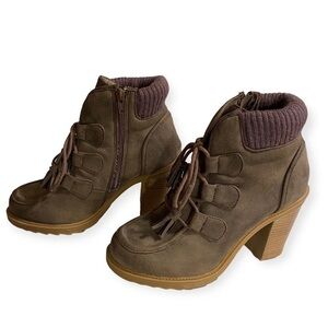 Mudd Shoes Boots Size 8.5 Women’s Brown Heel Lace Up Chunky‎ Side Zip